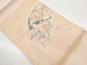 金銀駒刺繍地紙に花鳥模様名古屋帯